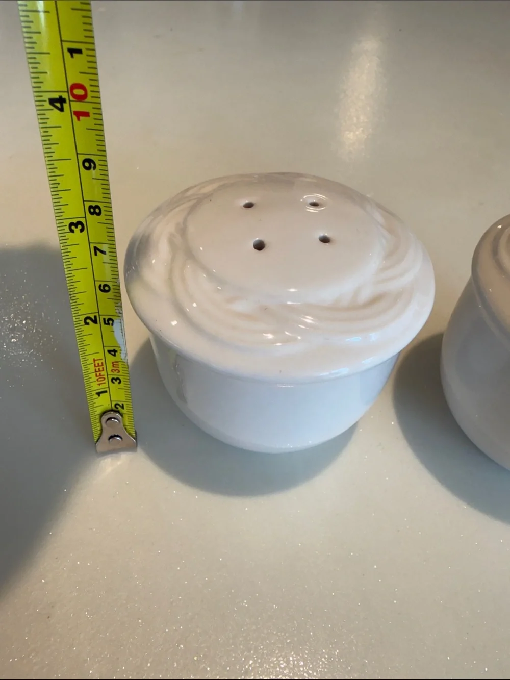 White Pfaltzgraff Ceramic Salt and Pepper Shakers - Swirl Detail